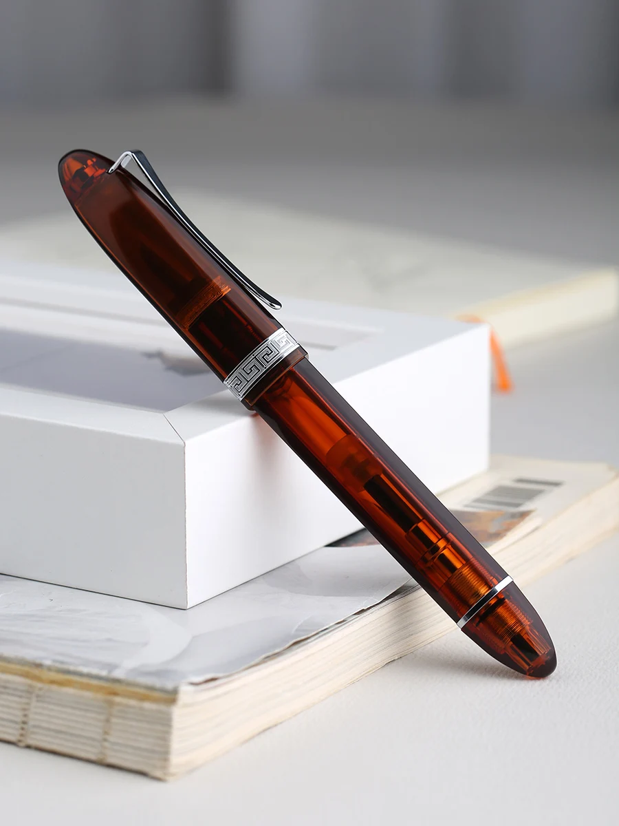 Majohn V60 Transparent Red  Triangular Piston Resin Fountain Pen Ink Writing Pen School Office Business Stationery Supplies Gift 3