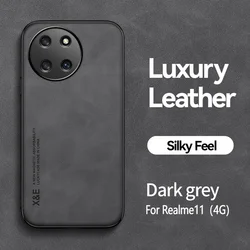 Luxury Leather Phone Case with Car Magnetic Holder and Back Cover for Realme 11 4G GWB (Dark Grey)