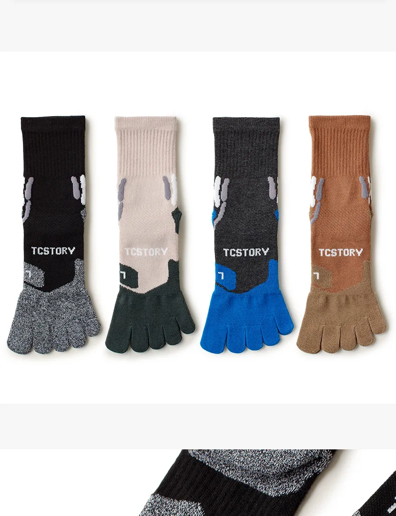 1 Paar COOLMAX Zehensportsocken für Herren, Patchwork-Farbe, schnell trocknend, schweißableitend, elastisch, High-Top-Fünf-Finger-Radsocke – Detail 9