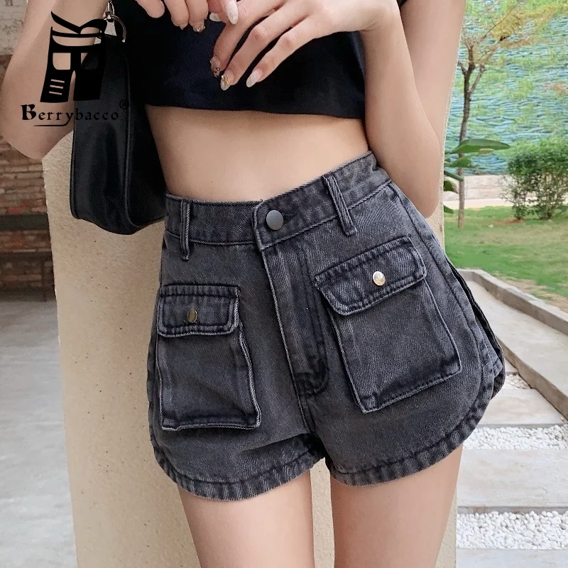 Streetwear Sexy Pockets Zipper Slim cargo Fashion women's high waist shorts trousers Beach Ladies Girls Denim Bottoms Jeans