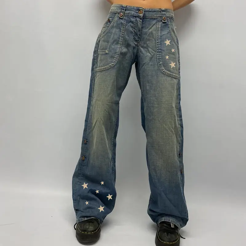 

Harajuku Pockets Patchwork Baggy Jeans Loose Cargo Pants Korean Jeans Fashion Streetwear Women Denim Trouser Y2k Pants