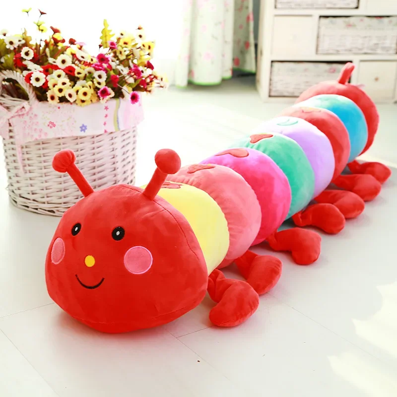 Muñeco de peluche de oruga de dibujos animados coloridos de 50 ~ 190 cm, suave y cómodo, almohada de insectos, modelo de gusano de algodón, sofá, cojín de coche, regalo para niños