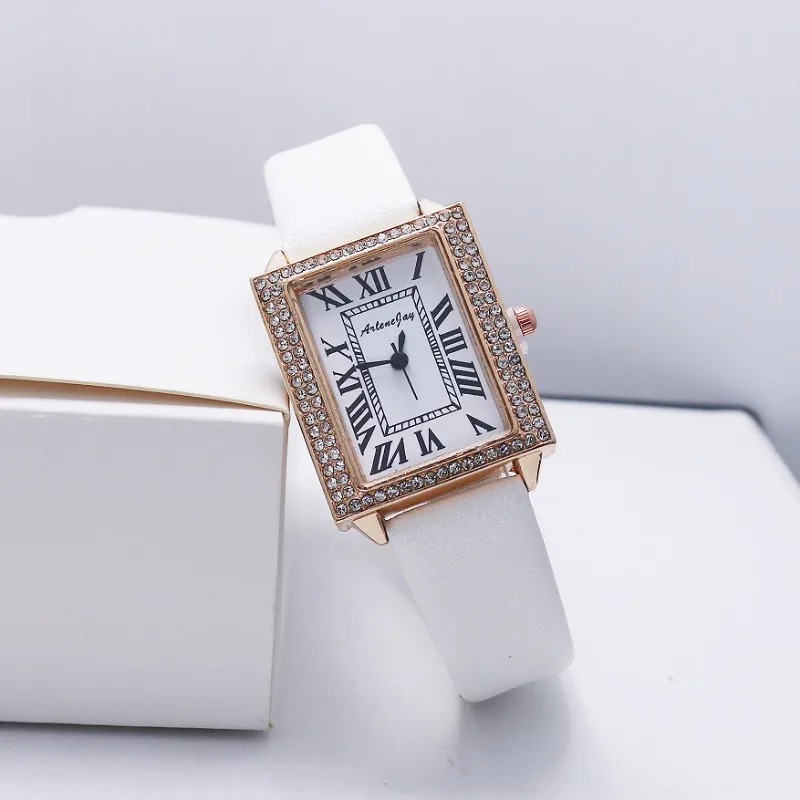 Square diamond studded women's watch strap rectangular Roman character small square watch watch