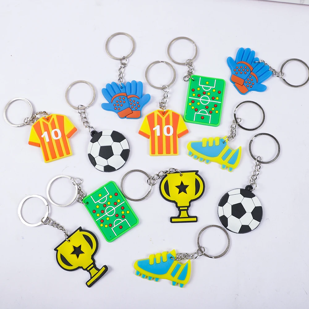 Party Toys Cartoon Ornaments Toy Gift Filler 12Pcs Cartoon Football Theme Party Favors Soccer Trophy PVC Keychains Toy for Boy Girl Birthday Party Gift Pinata Goodie Bag