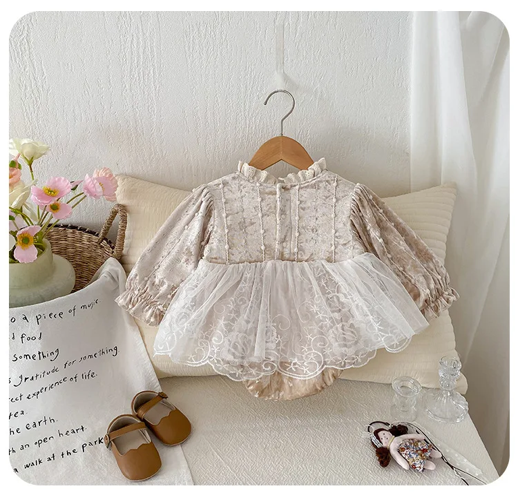 Koreanische Baby Mädchen Prinzessin Spitze Strampler Neugeborenen Lange Ärmeln Baumwolle Overall Mädchen Verdickt Bodys 0-24M Kinder Kleidung – Detail 5