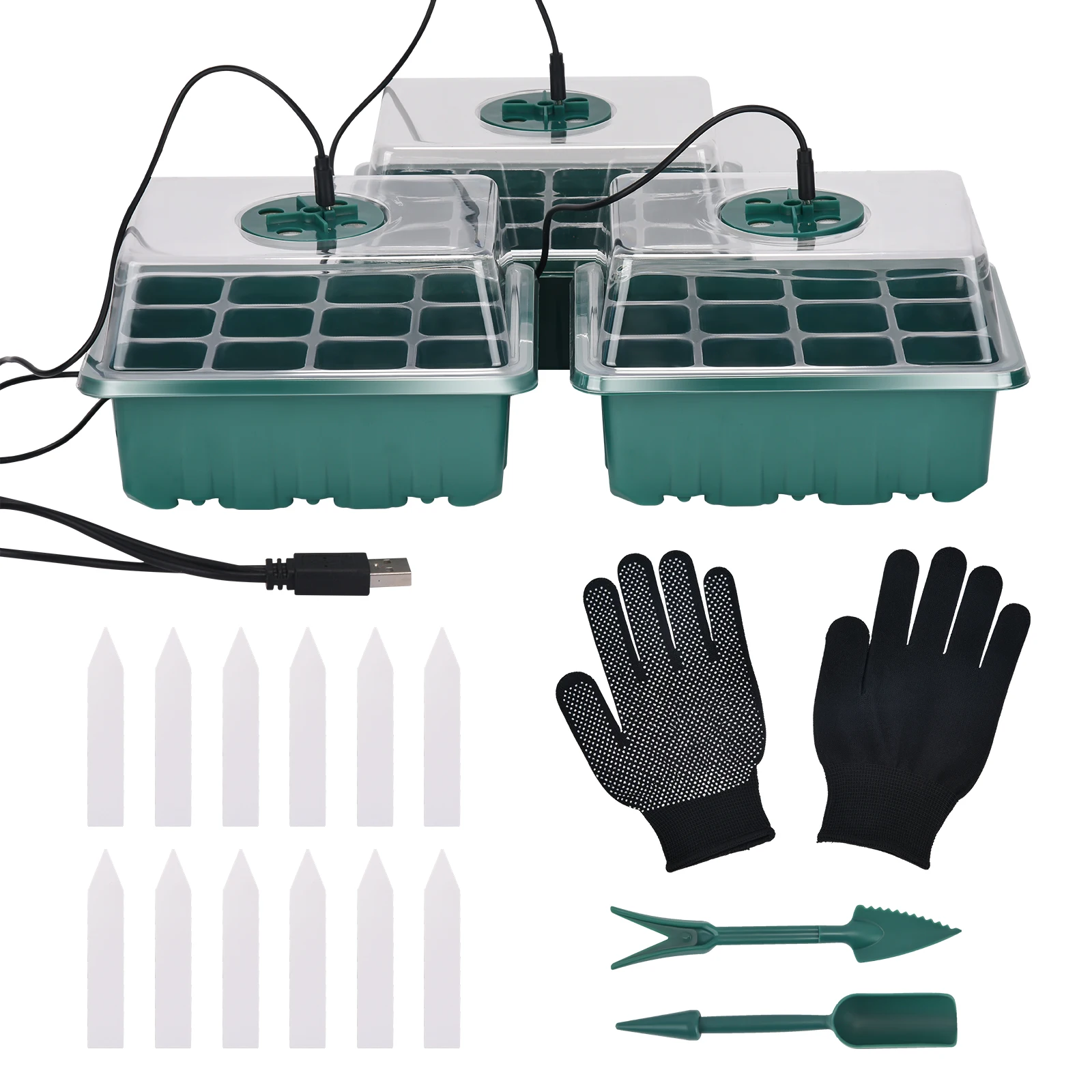 3pcs Seedling Trays Propagator Growing Trays With Plant Led Lights