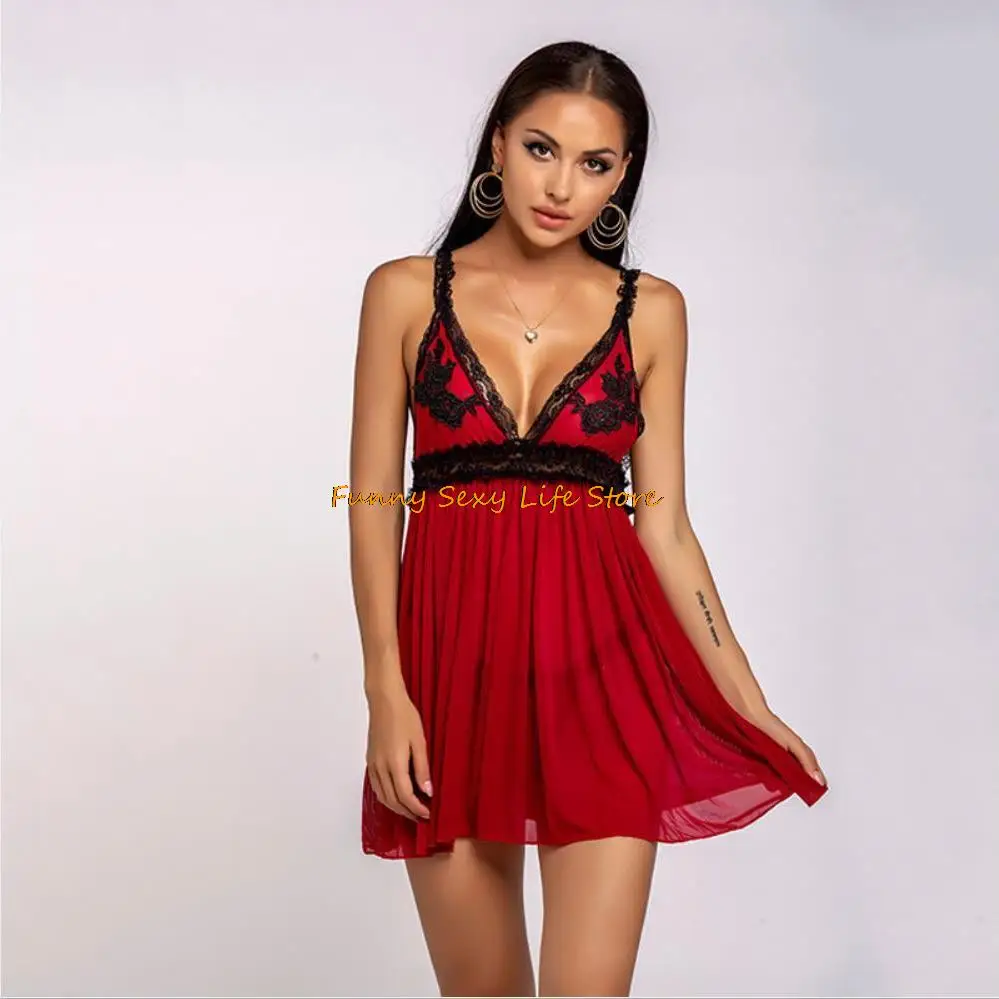 

Women's Sexy Sling Strap Backless Pure Nightdress with Underpant