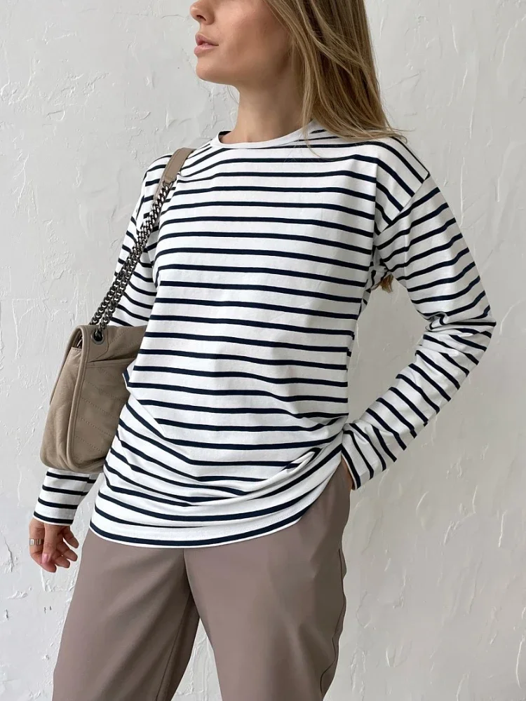 Bornladies 2025 Summer Long Sleeve Striped T-Shirts Women Basic Casual Tops Female Cozy Loose Cotton Tees Harajuku T Shirt New