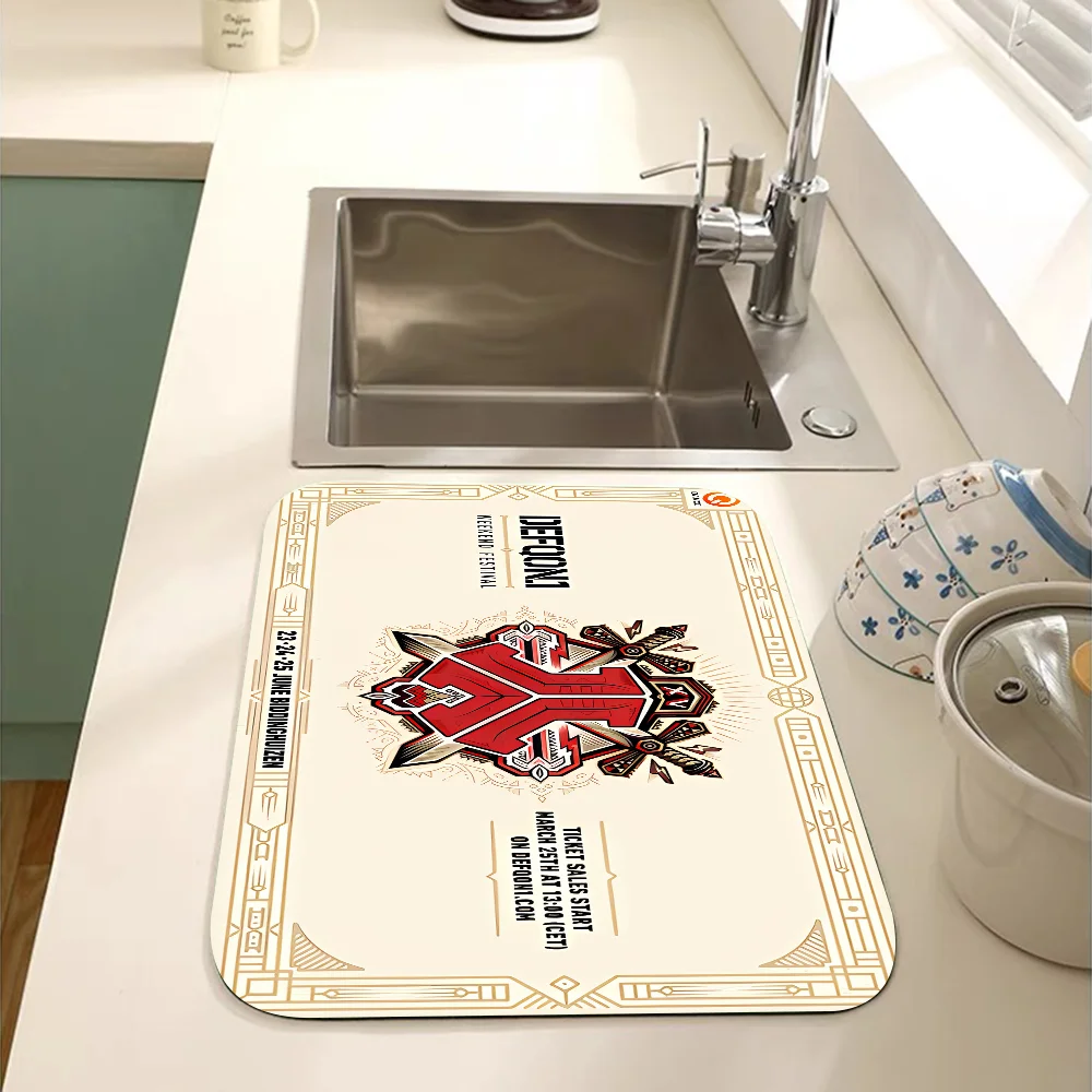 Modern Fashion Defqon1 Music Kitchen Draining Mat Tableware Pad Coffee Dish Drying Mat Placemat Bathroom Kitchen Drain Pad 3