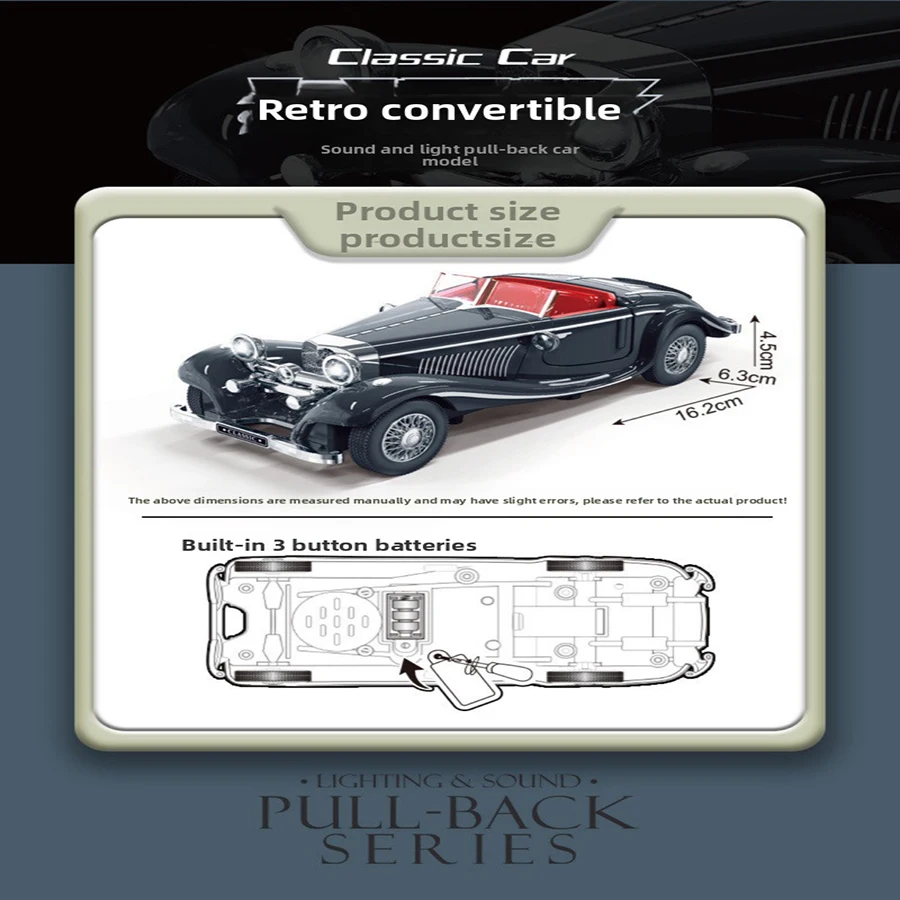 1pcs Mini Vehicle Vintage Car Model Toy Diecasts Sport Car Toys with Sound and Light Pull Back Vehicles for Children's Gifts - 6