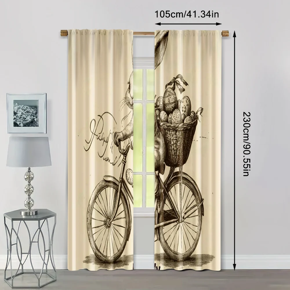 2pcs, Curtain Popular Whimsical Easter Bunny Versatile Durable Polyester (without rod) Holiday for Bedroom & Various Living 4