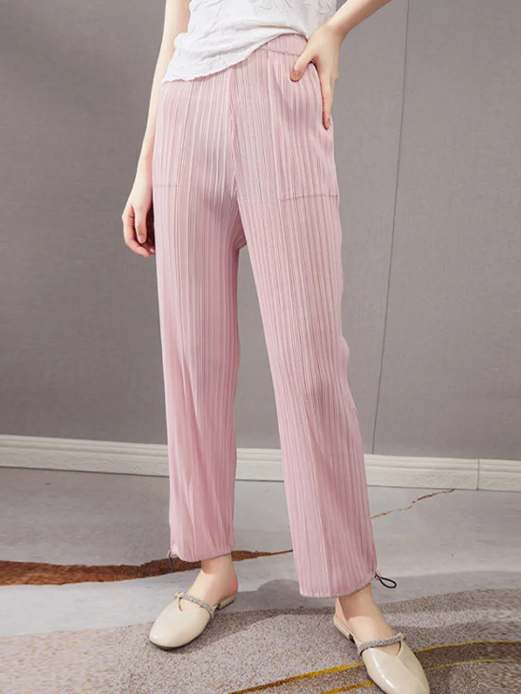 

Модные плиссированные прямые брюки, однотонные, повседневные, свободные, с высокой талией, повседневные, простые, летние, 2022