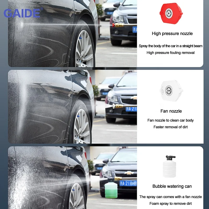 GAIDE Car Washer Gun Pump Car Washing and Other 40mpa Max. Pressure Cleaning Lithium Battery Brush Motor 6 Months GAIDE or OEM