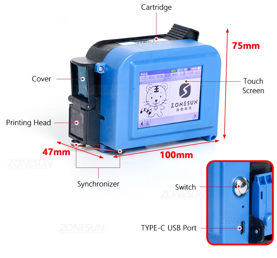 Impresora de inyección de tinta de mano portátil ZONESUN ZS-DC1 