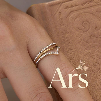 Anelli Irregolari in Acciaio Inossidabile Ars, Placcati in Oro 18k, Anello a Tre Strati Impilabile con Zirconi, Gioiello Regalo per Lei
