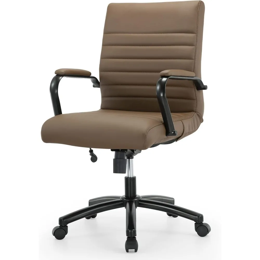 &reg; Modern Comfort Winsley Bonded Leather Mid-Back Manager Office Chair, Brown/Black, BIFMA Compliant
