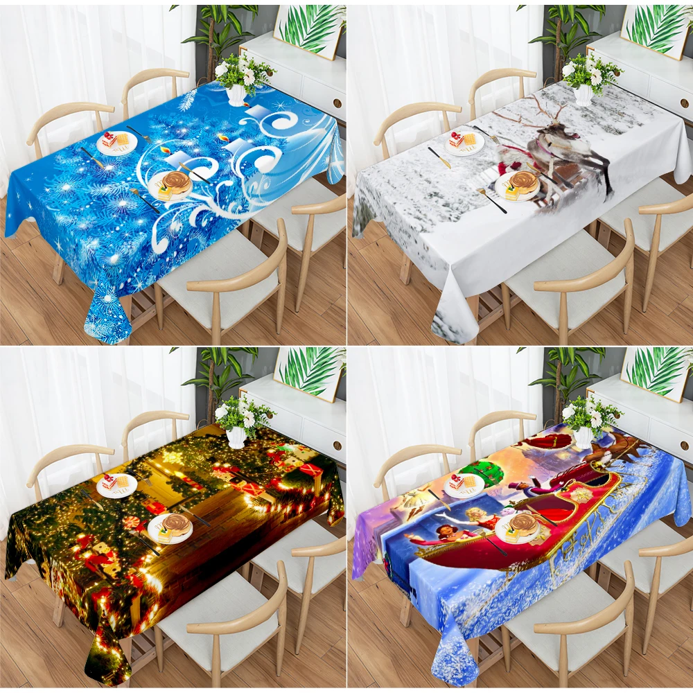 

European Winter Printed Tablecloth Colorful Christmas Tree Pattern Dustproof Washable New Year Party Decorative Tablecloth