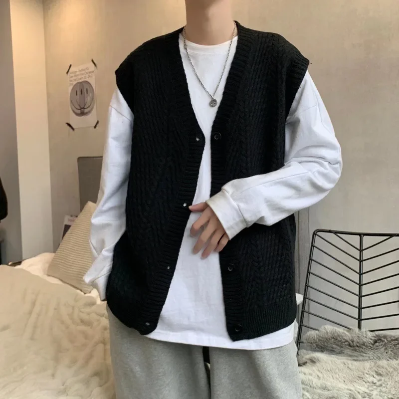 2022 Spring New Style V-neck Knitted Top Vest Men Women's Hong Kong Style Ins Trendy Loose Fit Fashionable Cardigan Sweater