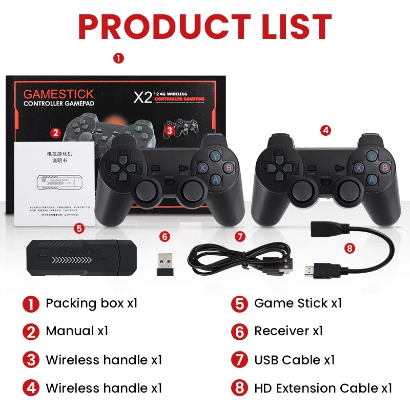 Game Console X2 Plus 4K Retro with 2.4G Wireless Controllers 64GB/128GB/256GB for N64/PSP/PS1/GBA Portable TV Game Stick