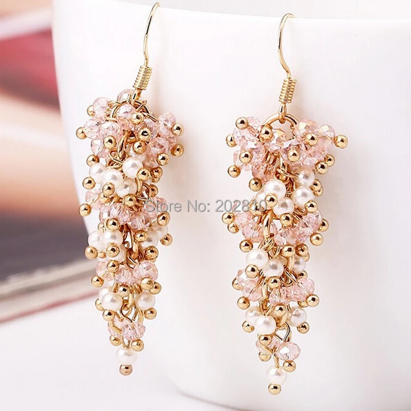 Girls Long Drop Dangle Crystal Pearl Earrings for Women Wedding