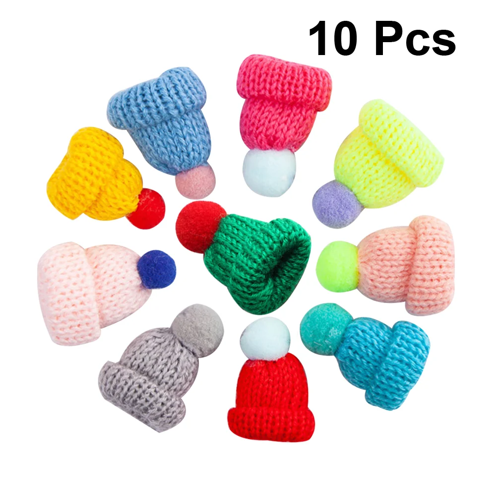 10pcs Woolen Yarn Knitting Hats Mini Christmas Hats Crochet Santa Wine Bottle Dolls Snowman Pompon Random Color knitted caps