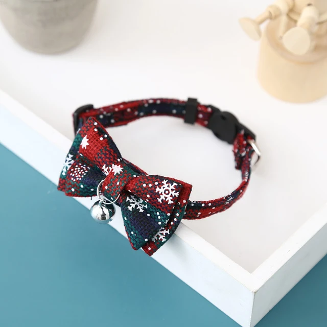 Pet Breakaway Cat Collar Bow Tie And Bell Cute Plaid Christmas Red Elastic Adjustable Dog Collar With Sash Small Bell For Cats 3
