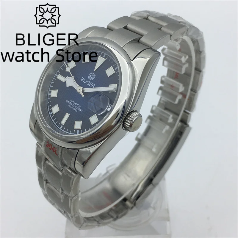BLIGER 39mm New polished 24 gemstone NH35A mechanical Men's watch Black blue dial sapphire glass Silver Jubilee/Oyster bracelet