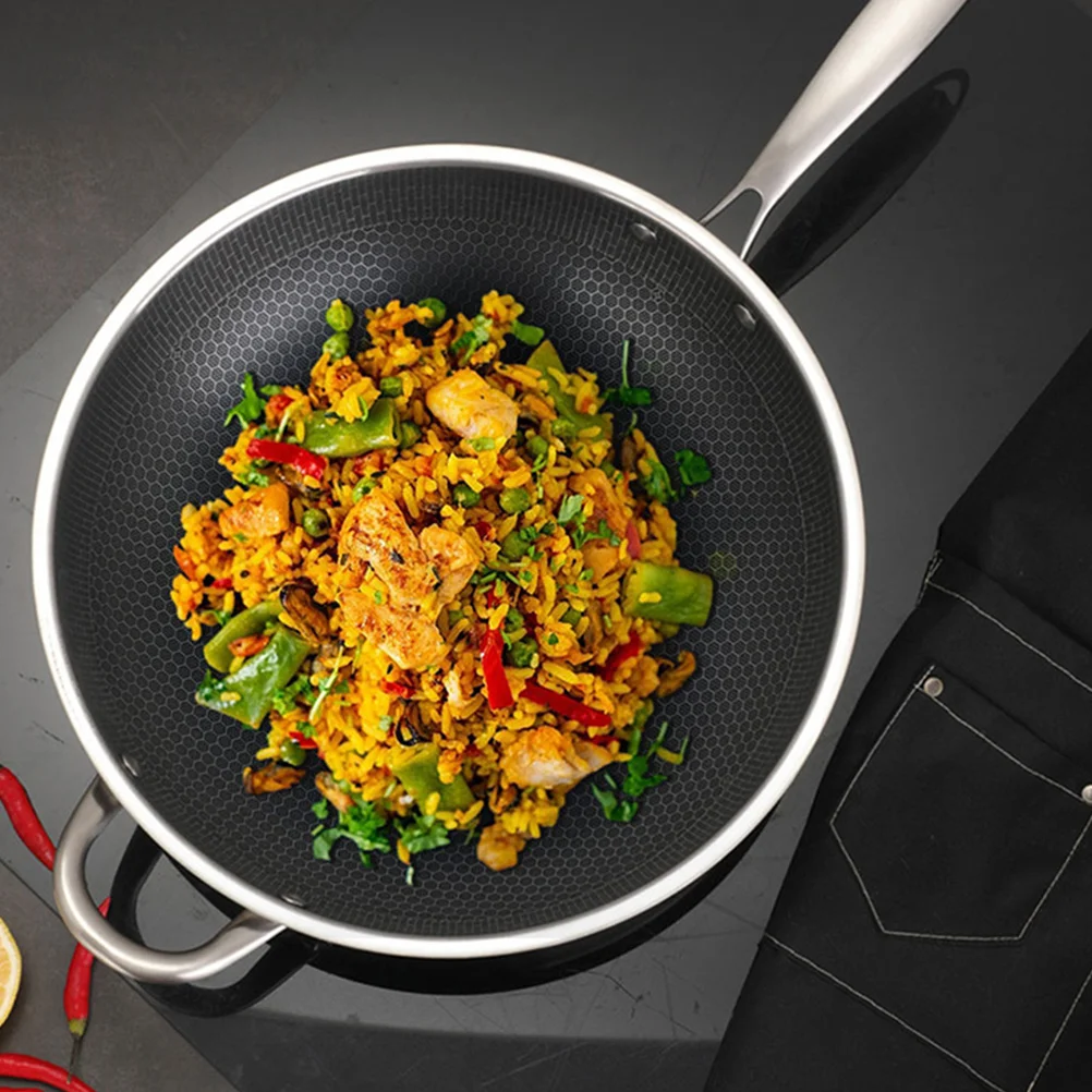 Stainless Steel Work Deep Frying Pan Stir-fry Pan No Coating Household No-stick