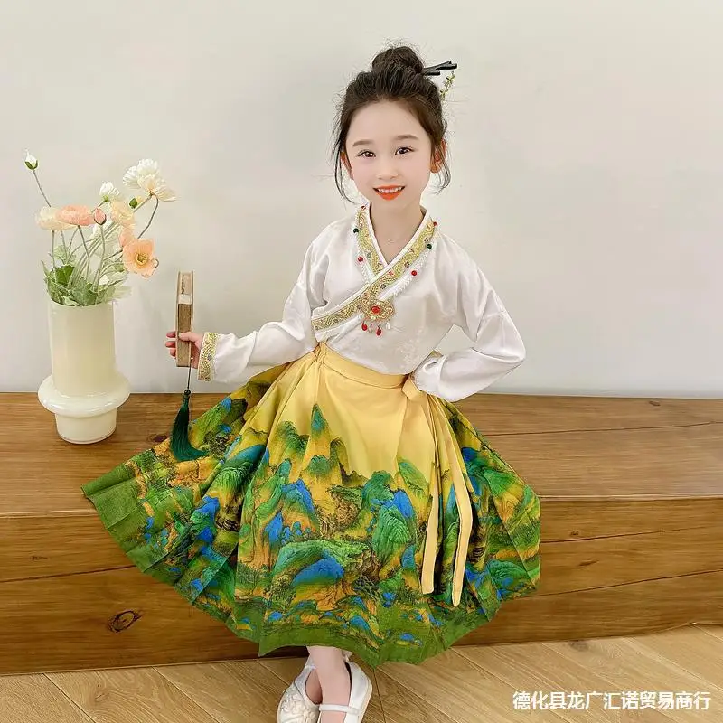 

Girls' Horse-Face Skirt Suit Spring And Autumn24New Children's Chinese Ancient Style Hanfu Princess Dress Baby Watch Show Tang S