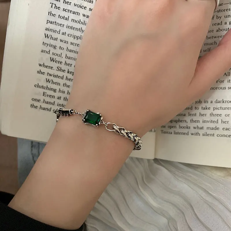 

Женский браслет из серебра 925 пробы, с зеленым квадратным сердцем