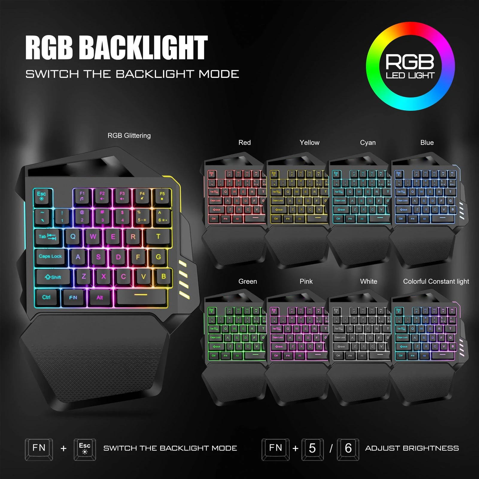 미니 기계식 키보드 한 손으로 게임용 키보드 2.4G 무선 RGB 조명 ABS 35 키 컴퓨터 용 게임용 키보드