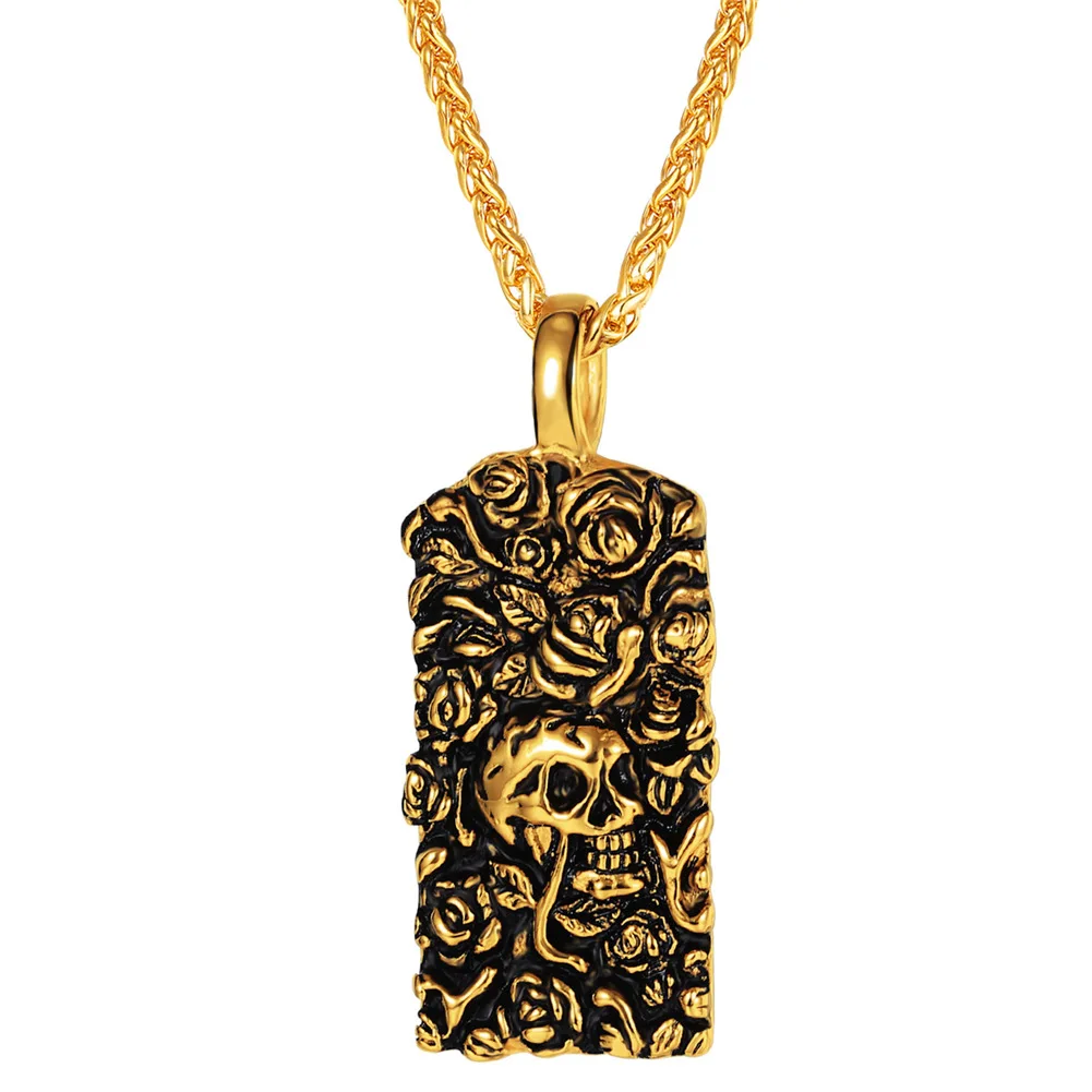 Collare Skull With Rose Pendant Gold 