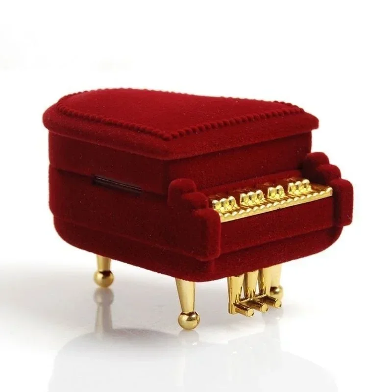 New Creative Cute Piano Shape Velvet Ring Box for Wedding Engagement Ring Jewelry Storage Gift Box