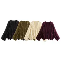 Women Casual Ruffled Shirt Women Loose Lace Up Hollow Out V Neck Tops Spring Blouses Women Clothes 4786063