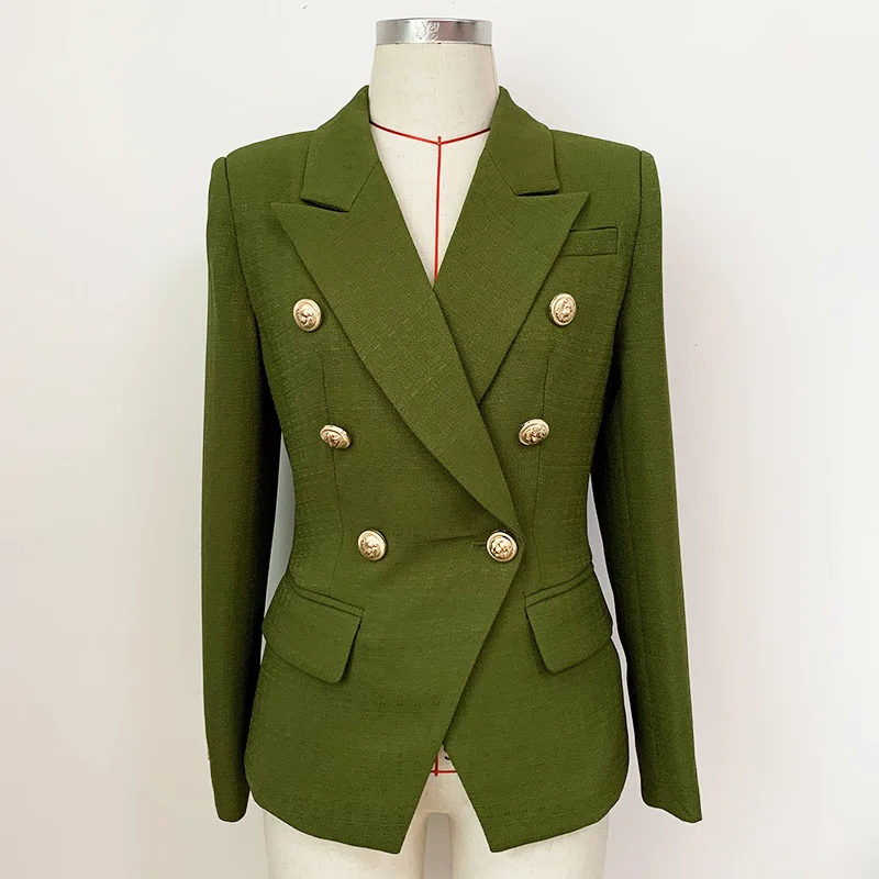 

Classic Fashion Designer Jacket Women's Lion Buttons Double Breasted Slim Fit Blazer Office Lady Formal Work Business Wear Tops