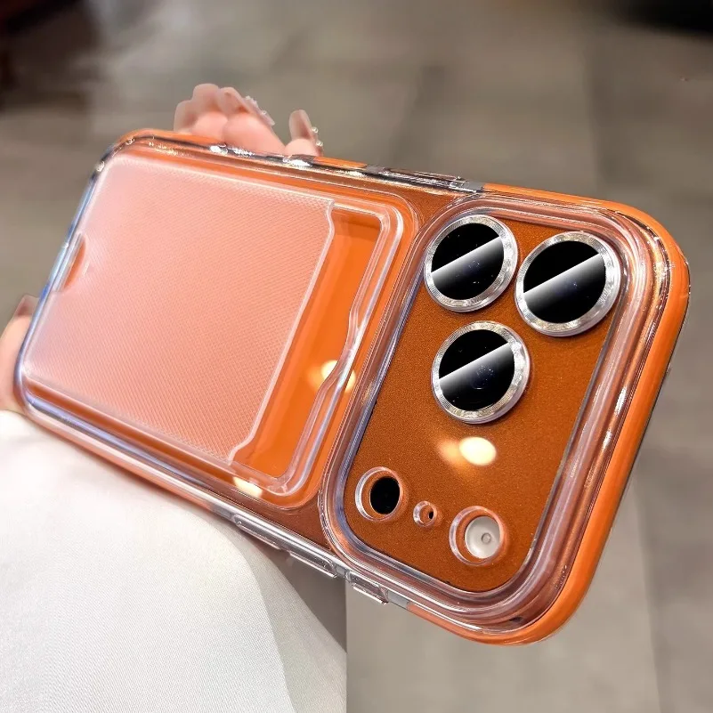 Shockproof Card Slot Wallet Case with Camera Lens Protector and Transparent Cover