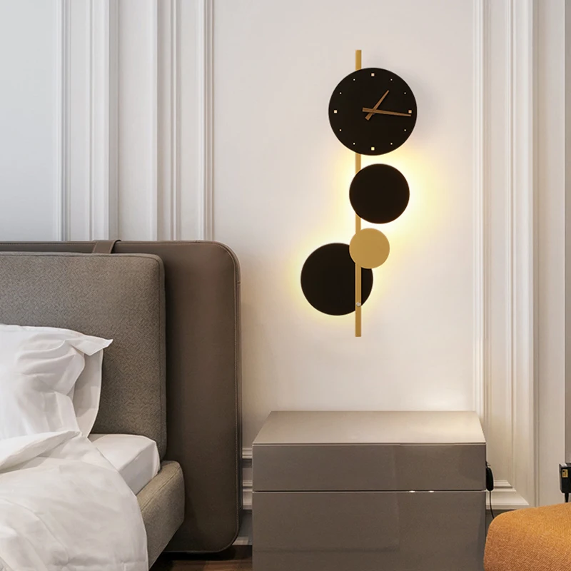 Nordic High-End Iron Acrylic Clock Light LED Decor Home Wall Lamp Bar Bedroom Foyer Dining Room Lighting Fixtures