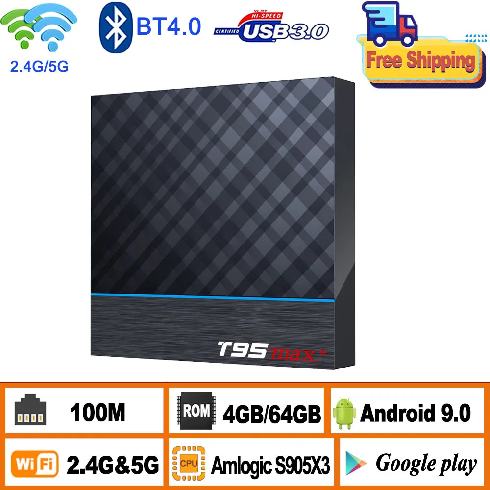 Приставка Смарт-ТВ T95 MAX Plus Android 9 0 Amlogic S905X3 100 м 2 4 ГГц/фото двойной Wi-Fi Bluetooth HDR 8K 3D