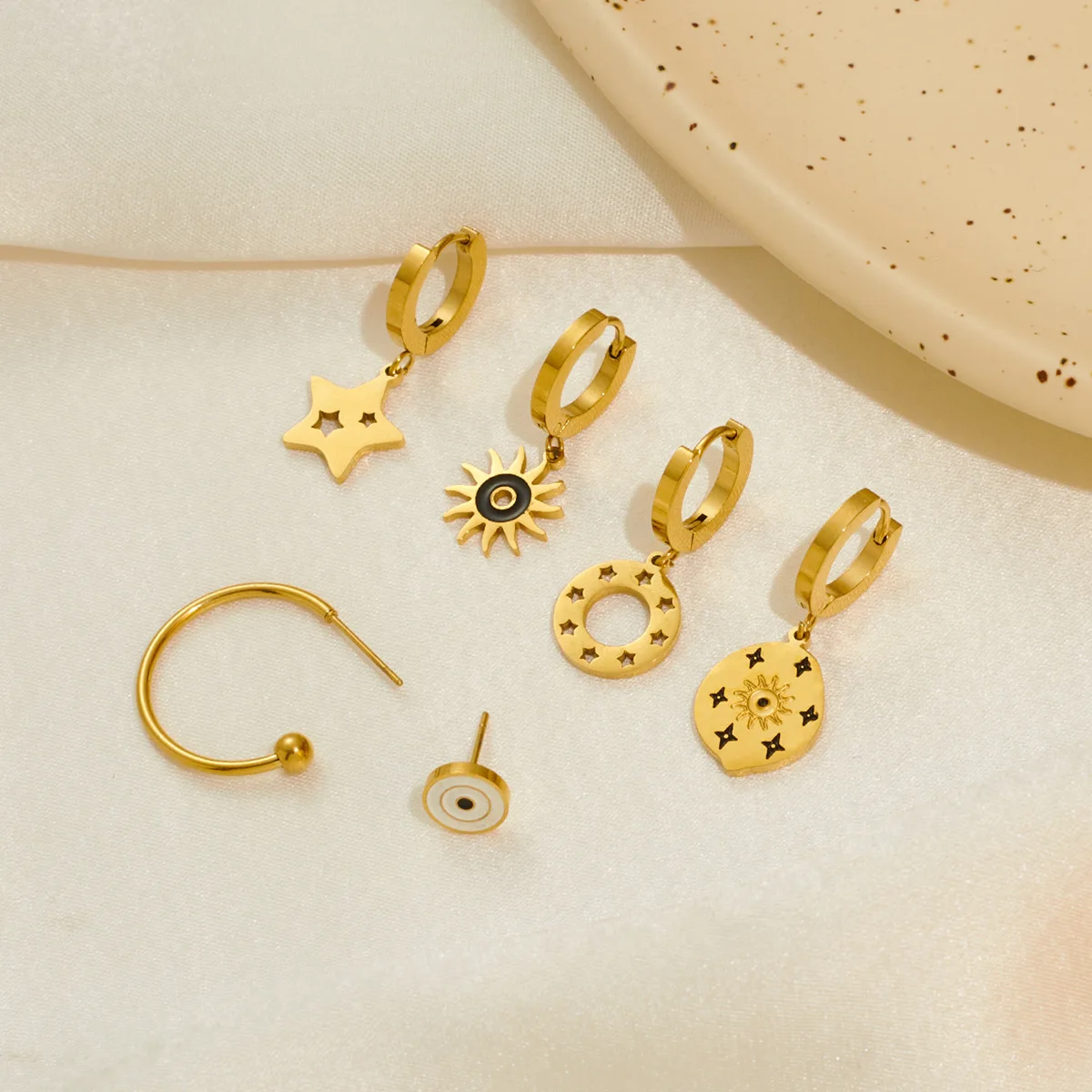 6pcs Stainless Steel Star Sun Drop Earrings for Women Fashion Anti-rust Ear Jewelry Party 4