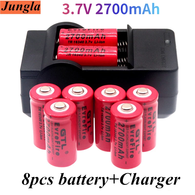 3.7v 2700mah rechargeable li ion 16340 cr123a batteries battery for led