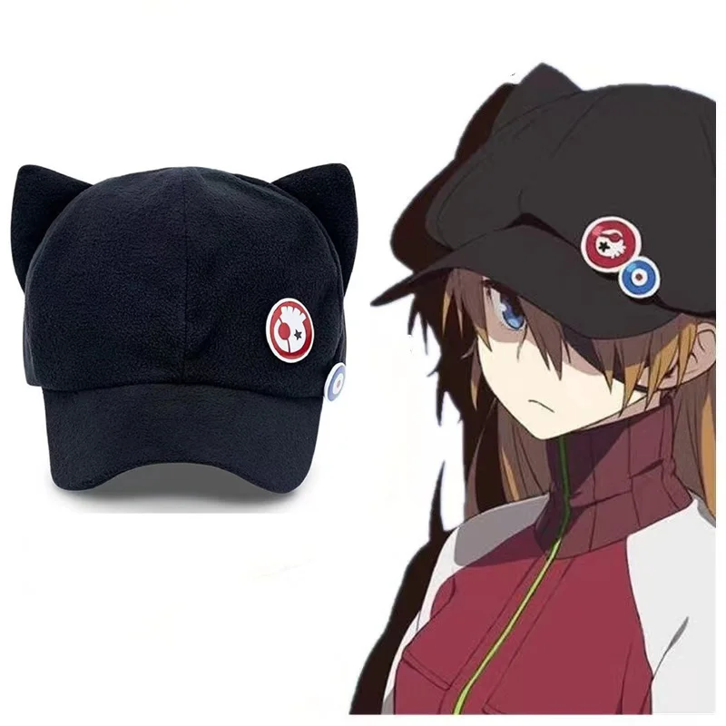 Shikinami Asuka-Casquette de baseball Anime avec oreilles de chat pour filles, chapeau olighat mignon, casquettes de cosplay, accessoires de fête, Langley Soryu, Rangure