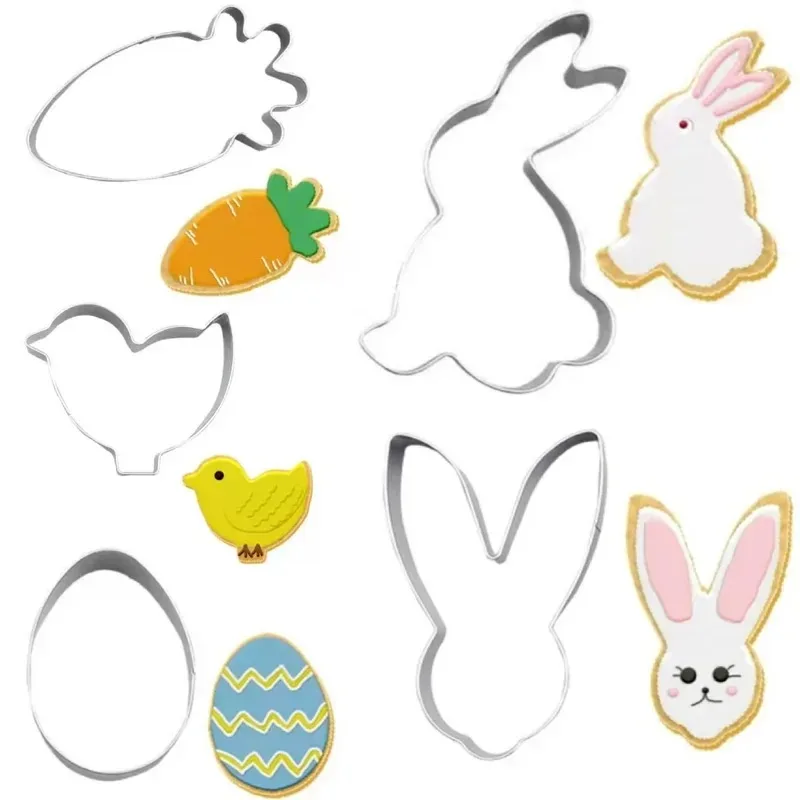 12 Stampi Per Biscotti Di Pasqua In Acciaio Inox - Formine Per Dolci Fai Da Te: Coniglio, Uovo, Farfalla, Carota - 2