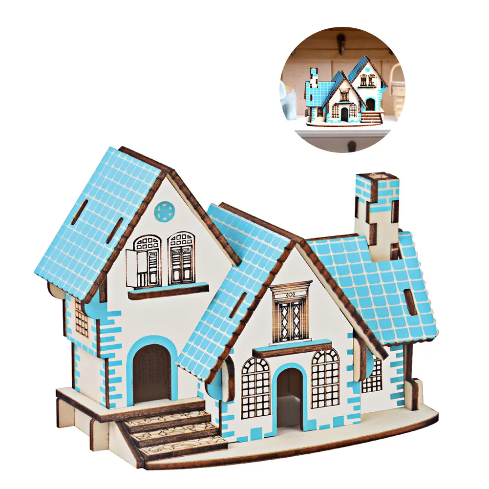 3D Puzzle Wooden Villa House Building Model Kid Child Jigsaw DIY Craft Educational Puzzle Toys wooden anti gravity diy tensegrity structure floating table model toy for kids child gift building blocks