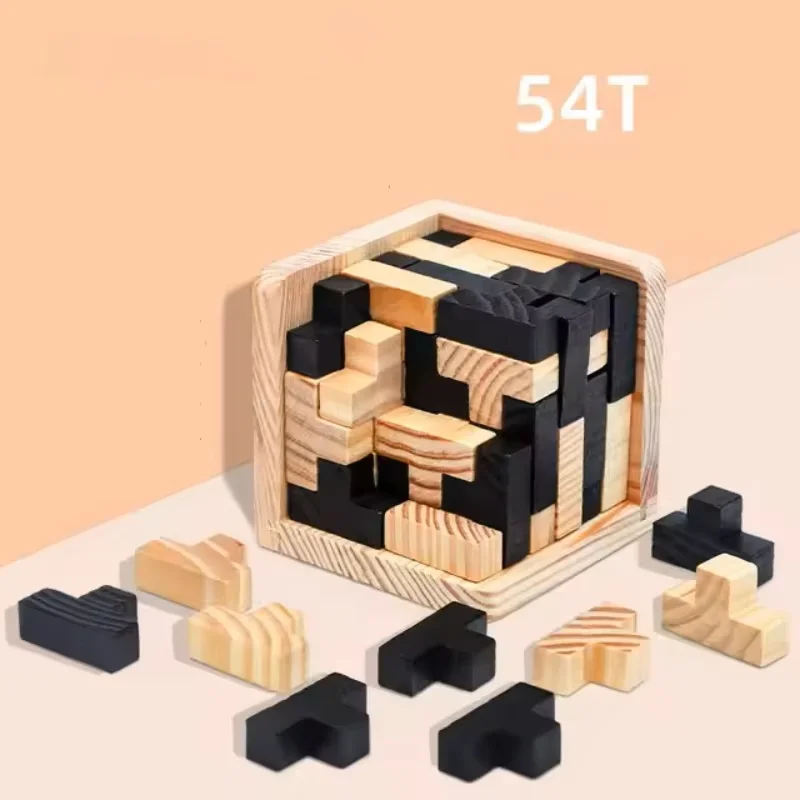 3D Wooden BrainTeaser Cube: Logic Shape Assembly Skill Builder - Educational Gift for Adult Puzzle Enthusiasts