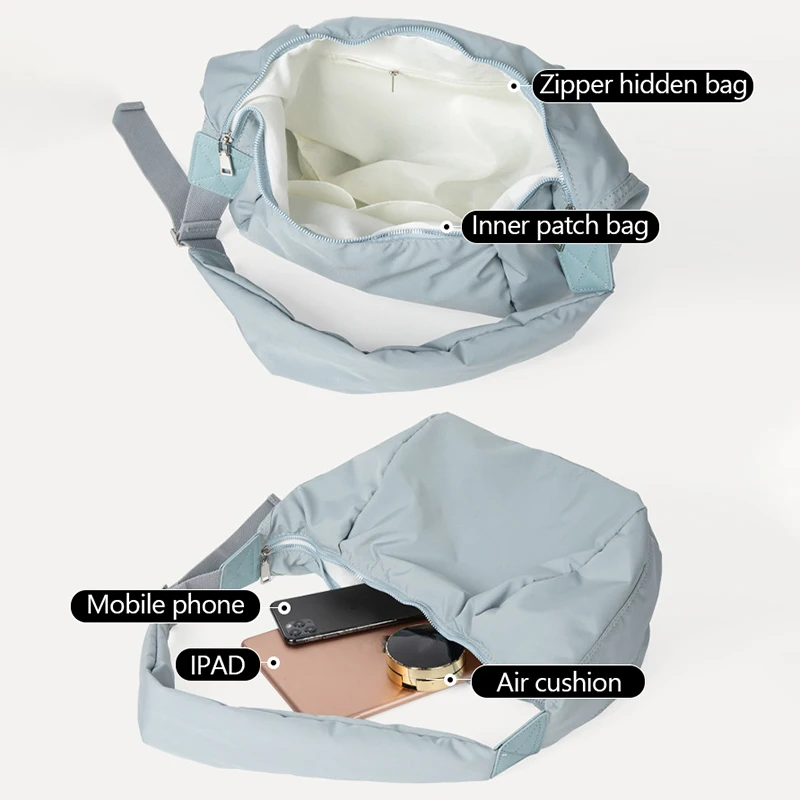 

Новый дизайн, женская сумка Хобо через плечо, большая нейлоновая Повседневная сумка через плечо для женщин, сумка-слинг с рюшами