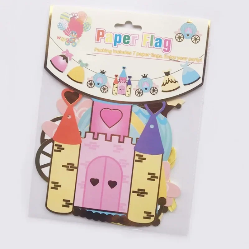Cute Princess Castle Banner Paper Garland Baby Shower Kids Birthday Party Flag Decorations for Girls Bedroom Decorate Supplies party decorations birthday banner birthday streamers