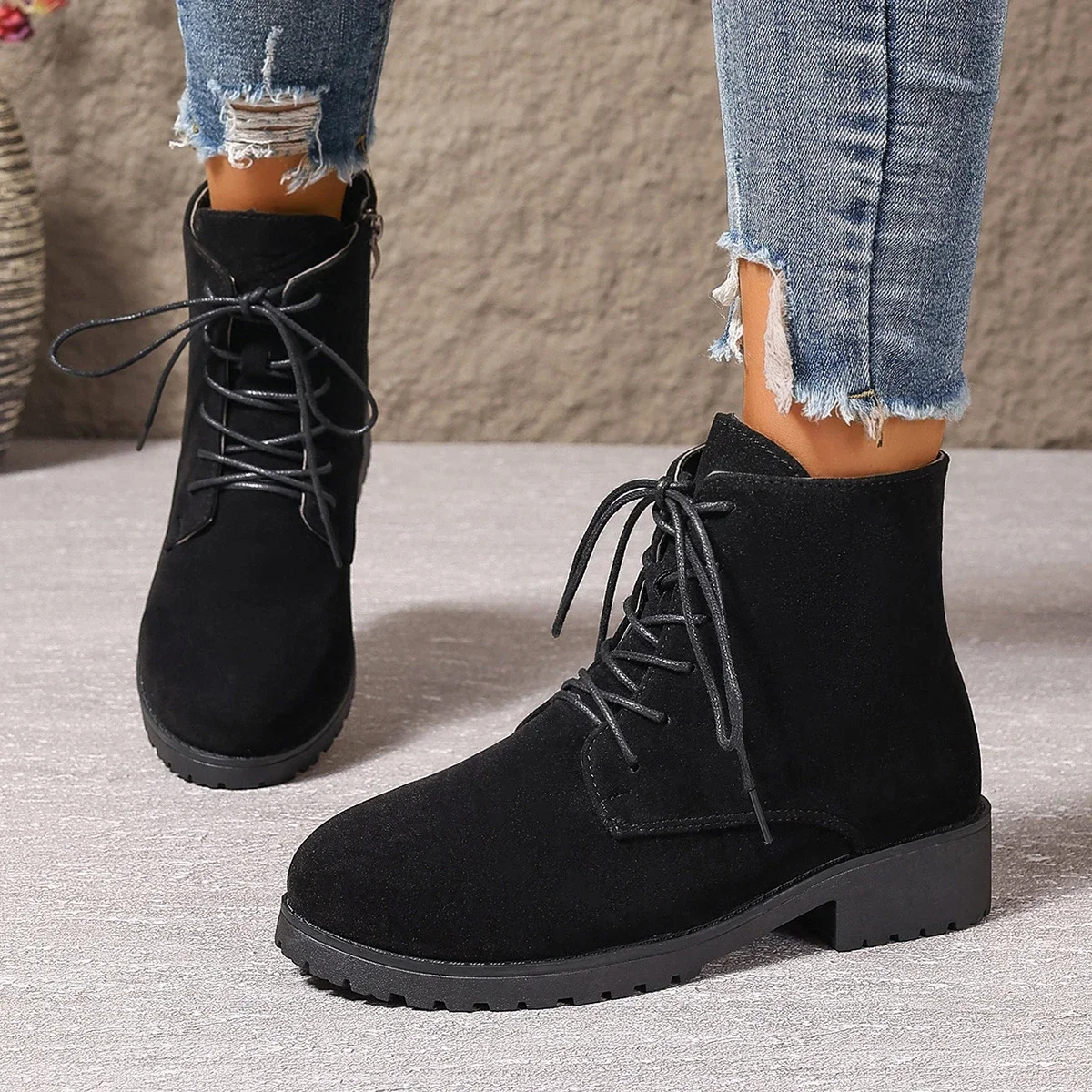 2024-Suede-Black-Ankle-Boots-for-Women-Fashion-Low-Heels-Antumu-Winter ...