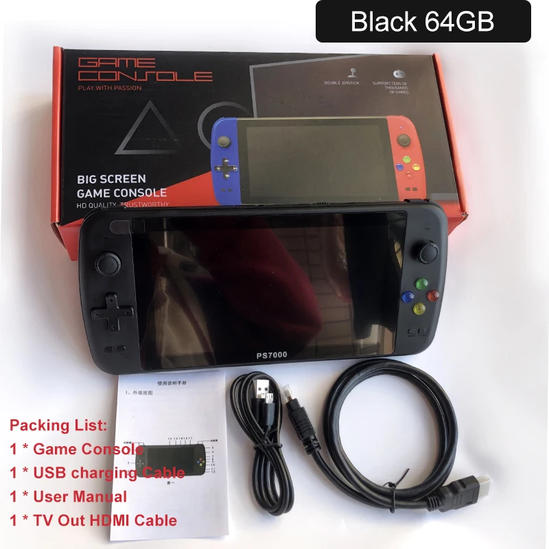 ps7000 game console with 2 gamepads 64GB 5000 free games for MAME/CPS/SegaMD 7 inch Handheld Classic Portable Game Console 