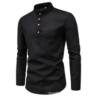 Chemise d'affaires à manches longues et col montant pour hommes, couleur unie, décontractée, ajustée 6