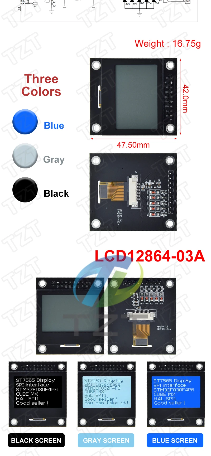 1/3 Stück TZT 12864 LCD-Bildschirm Lcd12864-03A Modul Serieller Anschluss 12864 Punktmatrix SPI Mit Eisenrahmen 12864 Modul Für Arduino – Detail 2